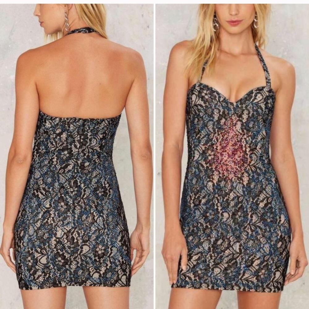Elegant Black and Gold Halter Dress - Picture 3 of 7